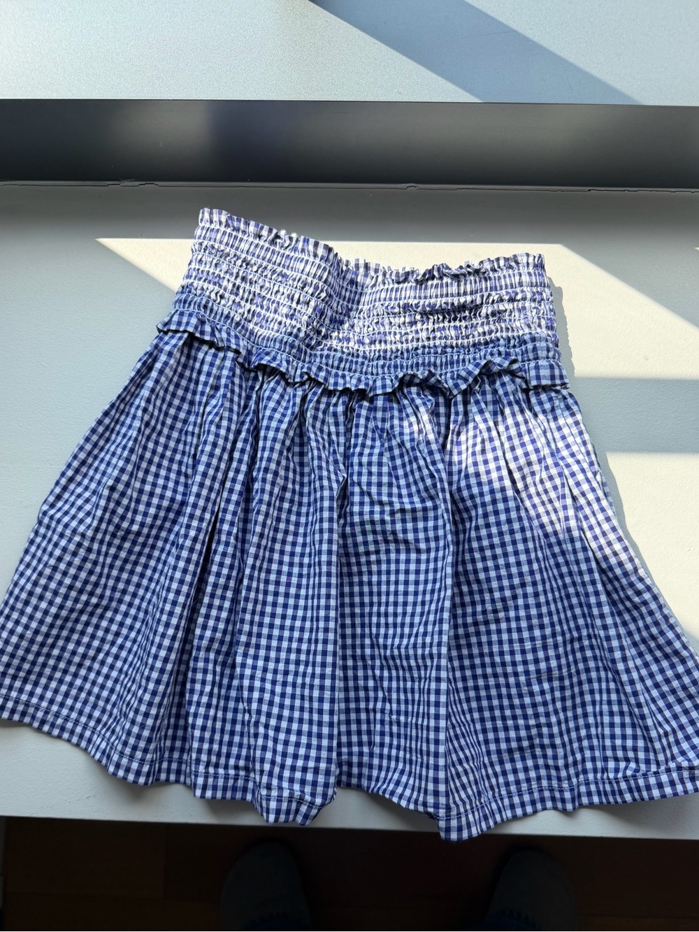 J Crew kids Crewcuts Blue Gingham Smocked Waist Mini Skirt, size L